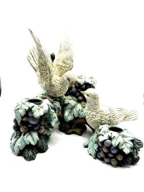 Vtg 4 Candlestick Candle Holder Doves Grapevine Resin Centerpiece